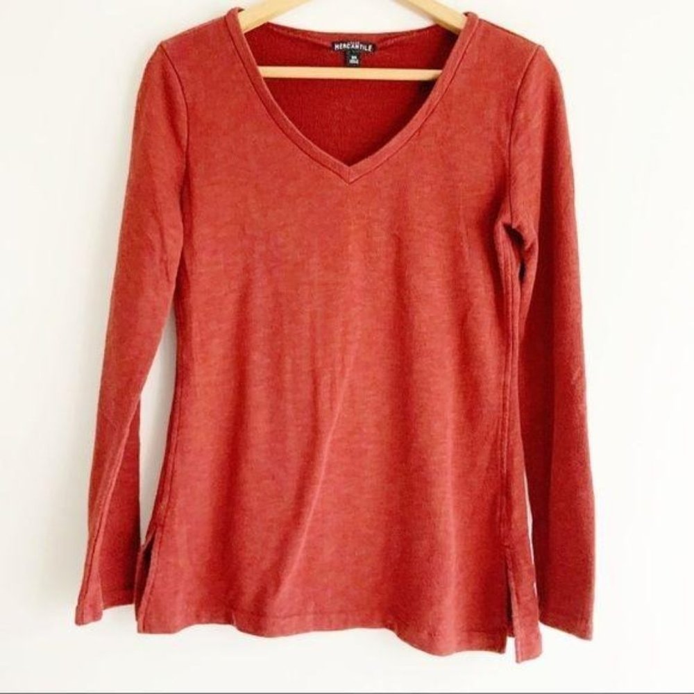 J. Crew Mercantile Red Terry Long Sleeve V-neck Shirt